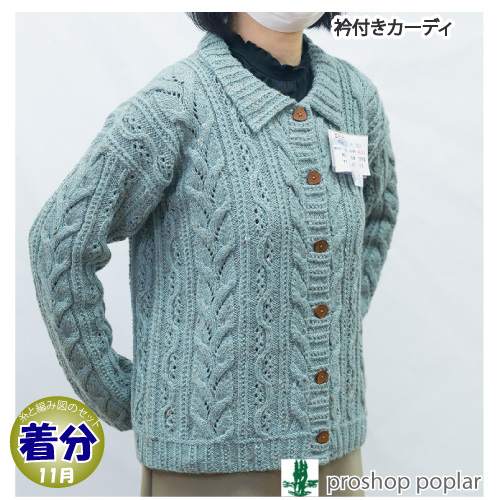 衿付きカーディ 編み物キット 毛糸のポプラ