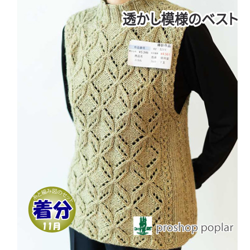 透かし模様のベスト 編み物キット 毛糸のポプラ