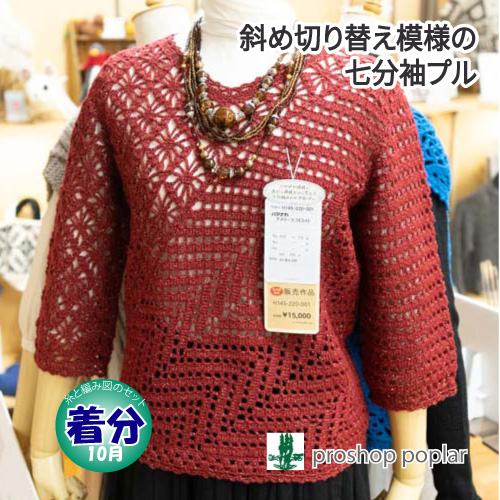 斜め切り替え模様の七分袖プル 編み物キット