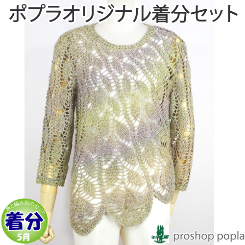 リーフ模様のプル 編み物キット 毛糸のポプラ