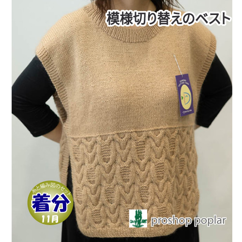 模様切り替えのベスト 編み物キット 毛糸のポプラ