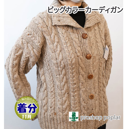 ビックカラーカーディ 編み物キット 毛糸のポプラ