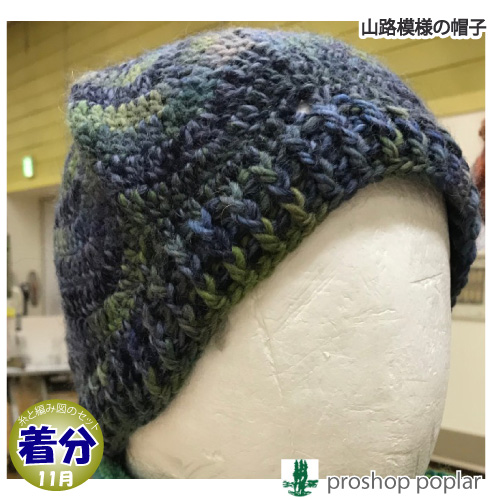 3玉！山路模様の帽子 編み物キット 毛糸のポプラ