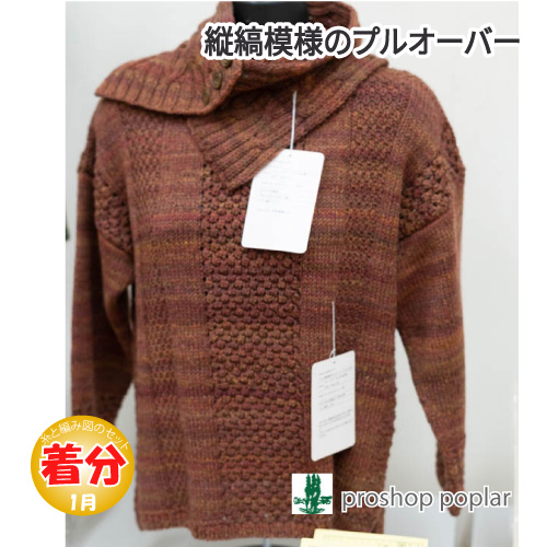 縦縞模様のプルオーバー 編み物キット 毛糸のポプラ