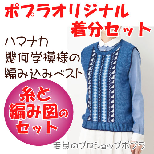 幾何学模様の編み込みベスト（M寸）｜編み物キット | 毛糸のプロ