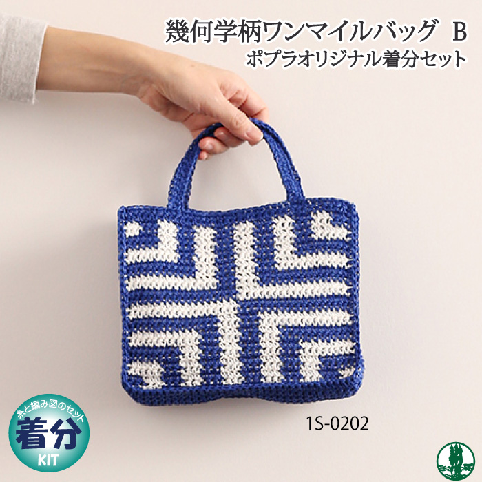 幾何学柄ワンマイルバッグB｜編み物キット 毛糸のポプラ | 毛糸のプロ